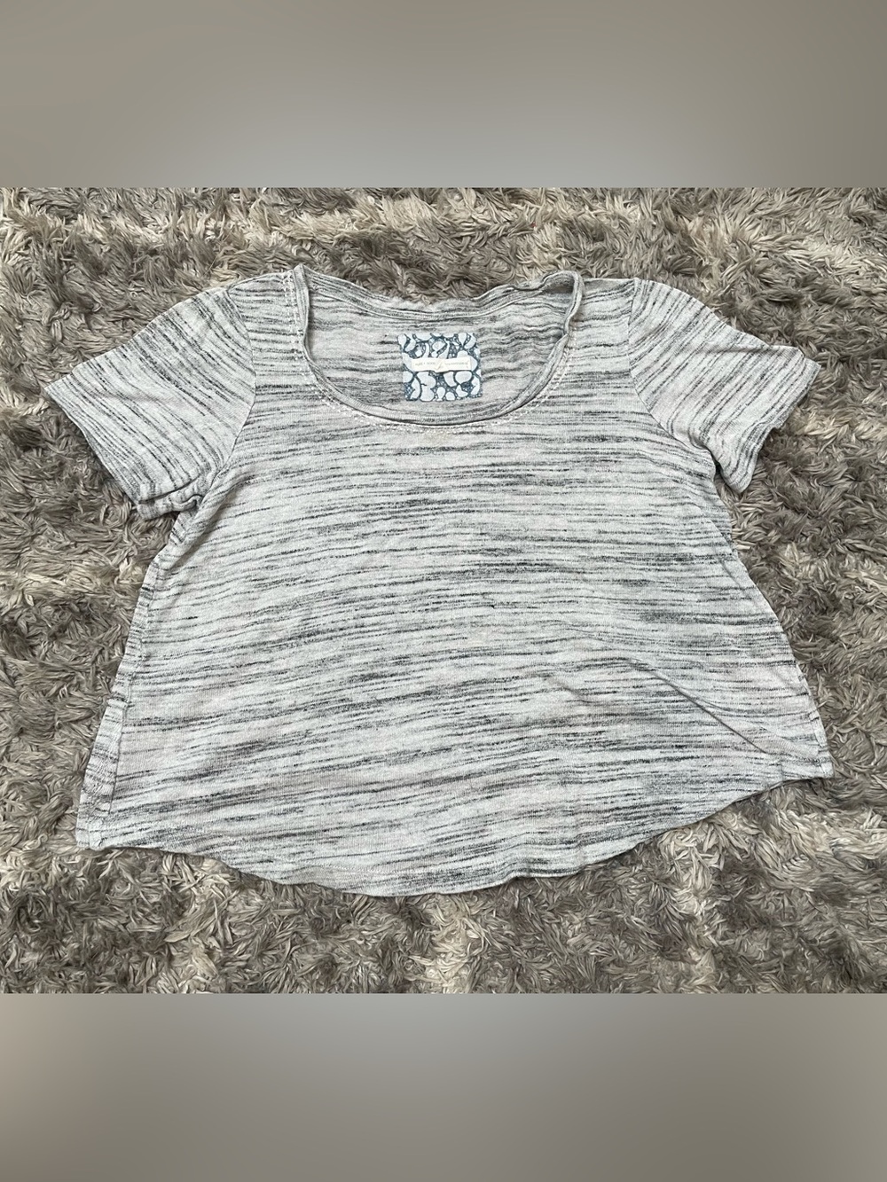 Pure + Good by Anthropologie Gray Marled Short Sleeve Scoop Neck Top Size S
